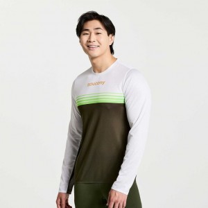 Camiseta Saucony Elite Long Sleeve Hombre Blancas Negras | COLOMBIA-JSLU