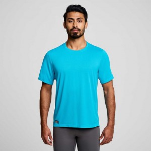 Camiseta Saucony Stopwatch Corta Sleeve Hombre Azules | COLOMBIA-FTQN