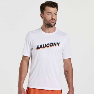 Camiseta Saucony Stopwatch Graphic Corta Sleeve Hombre Blancas | COLOMBIA-WRIA