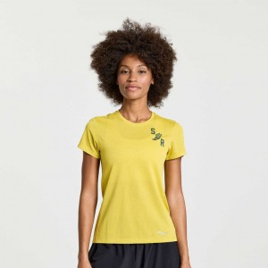 Camiseta Saucony Stopwatch Graphic Corta Sleeve Mujer Amarillo | COLOMBIA-JCTP