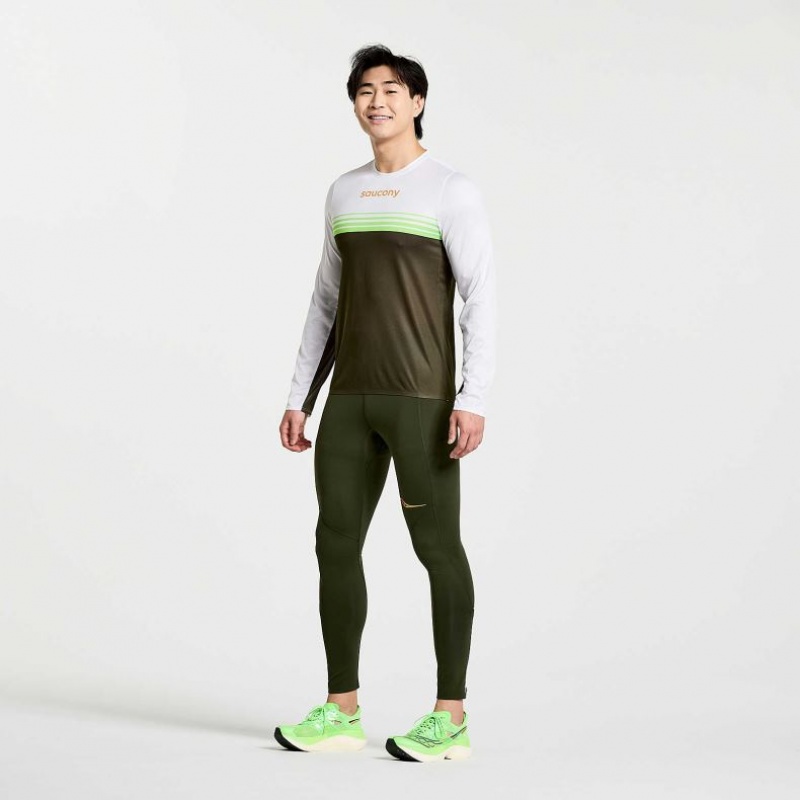 Camiseta Saucony Elite Long Sleeve Hombre Blancas Negras | COLOMBIA-JSLU