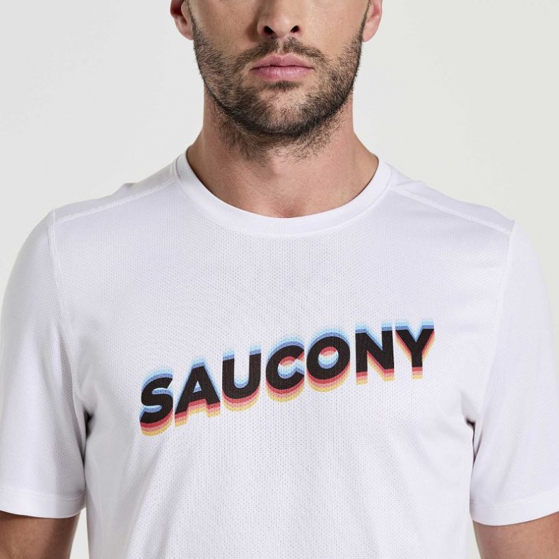 Camiseta Saucony Stopwatch Graphic Corta Sleeve Hombre Blancas | COLOMBIA-WRIA