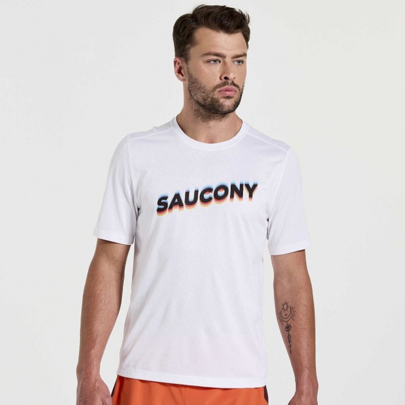 Camiseta Saucony Stopwatch Graphic Corta Sleeve Hombre Blancas | COLOMBIA-WRIA