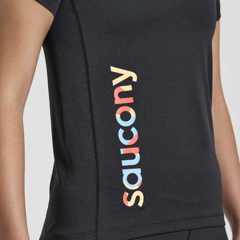Camiseta Saucony Stopwatch Graphic Corta Sleeve Mujer Negras | COLOMBIA-VIAW