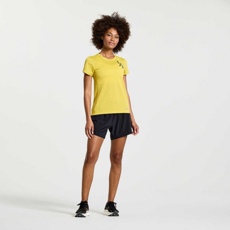 Camiseta Saucony Stopwatch Graphic Corta Sleeve Mujer Amarillo | COLOMBIA-JCTP